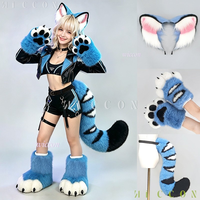 Derpyy Blue Tiger Fursuit Ears - Anime Cosplay Ladies ulasan dan harga