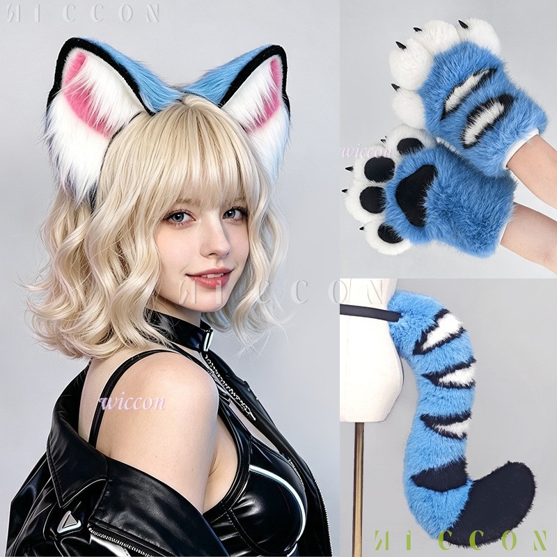 Derpyy Blue Tiger Fursuit Ears - Anime Cosplay Ladies ulasan dan harga